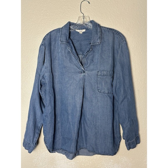 easel Tops - Easel Los Angeles Women's Small Denim Look Top Long Sleeves Collar